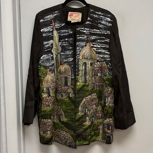 Ana R La Prenda Hecha Arte Hand-Painted Textile Art Jacket Made in Mexico Size L